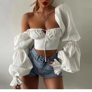 Kvinders ballon ærme firkantedenakke lav cut-t-shirt