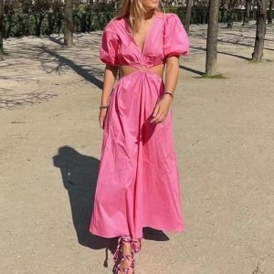 Sexet V-hals lanterne kortærmet kjole