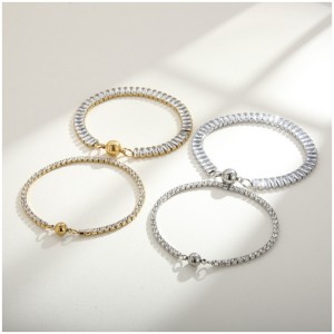 Europa og USA Trend Titanium Steel Square Zircon Ins Wind Hand Ornamenter Rustfrit stål Claw Stone Single Row Diamond Female Magnet Buckle Armbånd